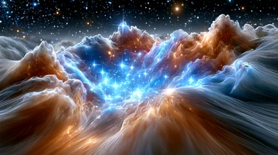 Cosmic Nebula With Glowing Stars And Gas Clouds