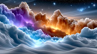 Surreal Dreamscape With Glowing Clouds And Starry Sky