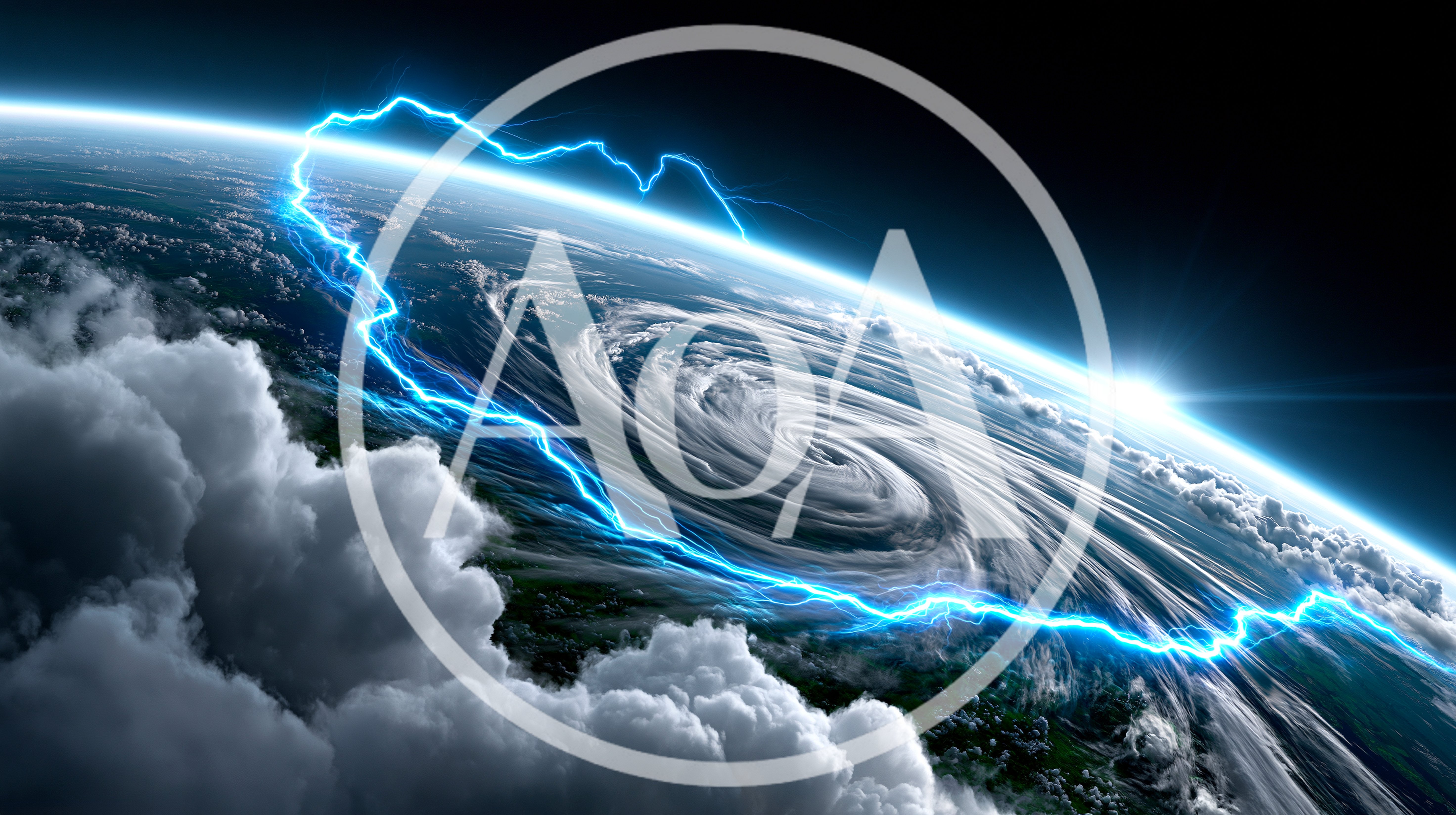 Hurricane Swirling Over Earth With Electric Lightning Bolts