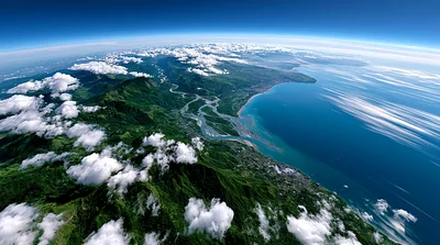 Aerial View Of Lush Tropical Island Coastline