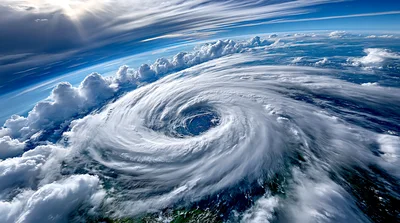 Aerial View Of A Massive Tropical Cyclone Hurricane