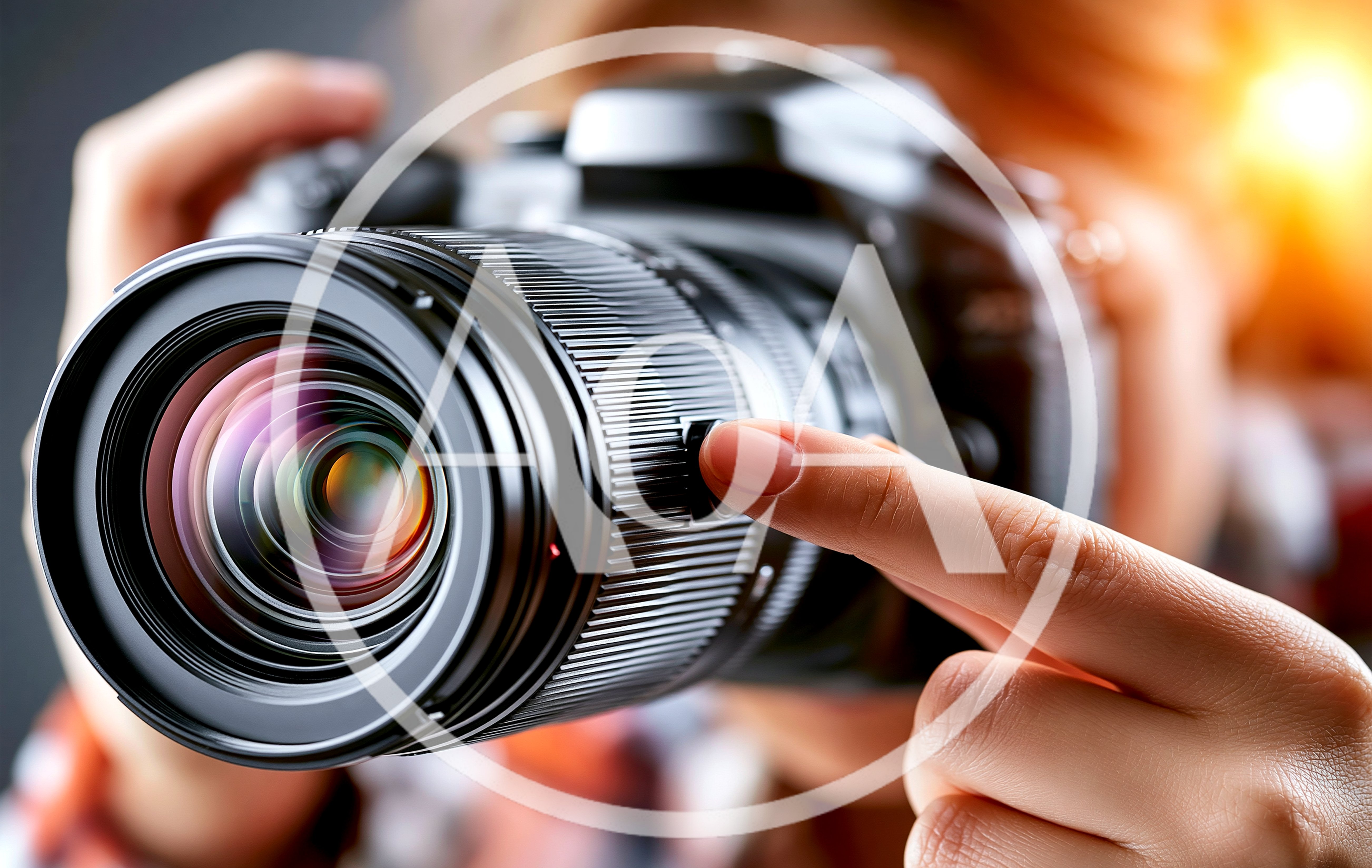 Photographer Adjusting Focus Ring On Professional DSLR Camera
