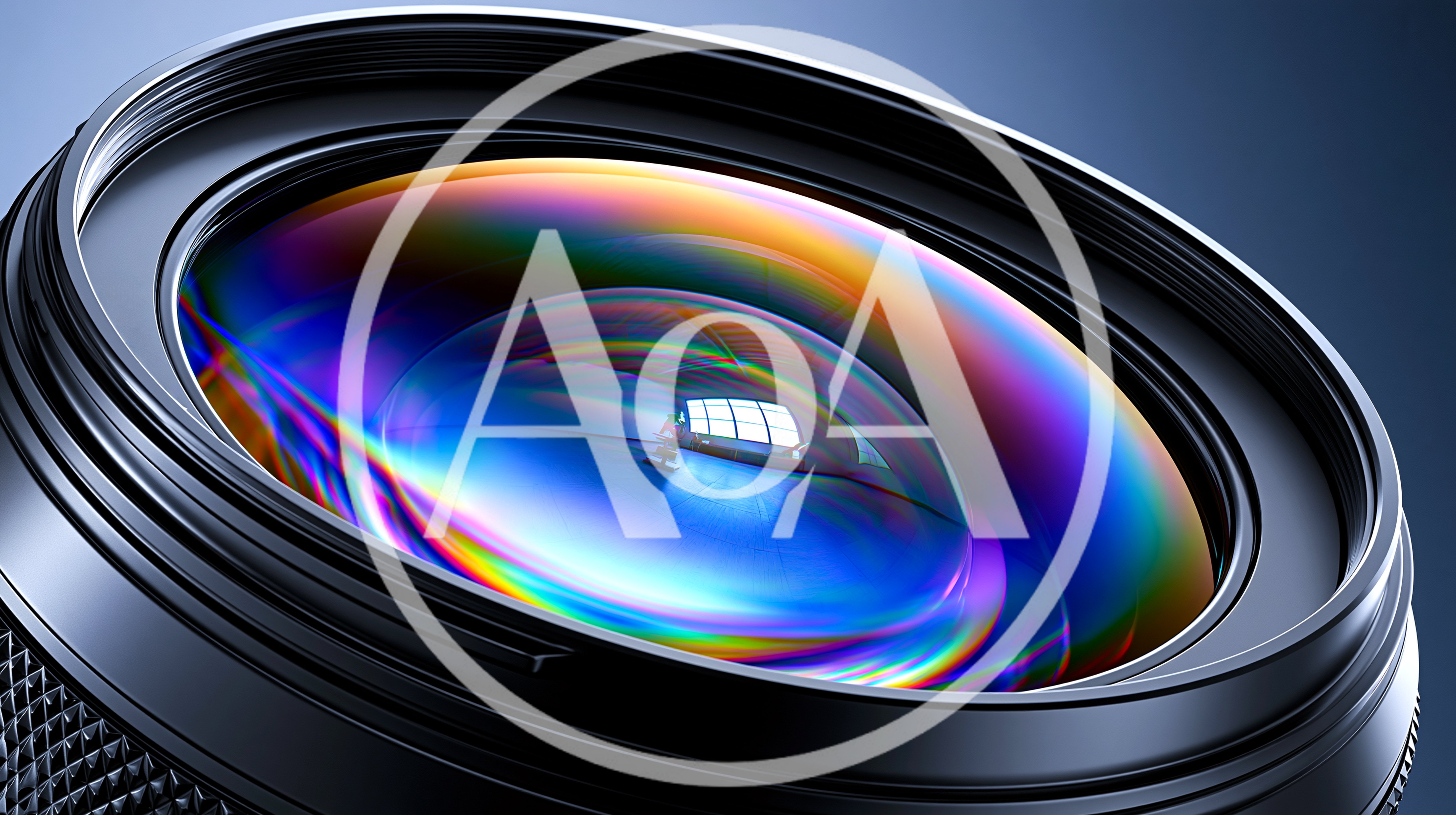 Close Up Of A Camera Lens With Rainbow Reflections