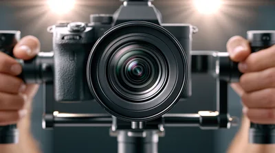 Professional Videographer Holding Camera On Gimbal Stabilizer