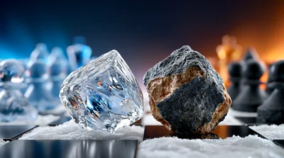 Ice Cube And Rough Rock On Chessboard