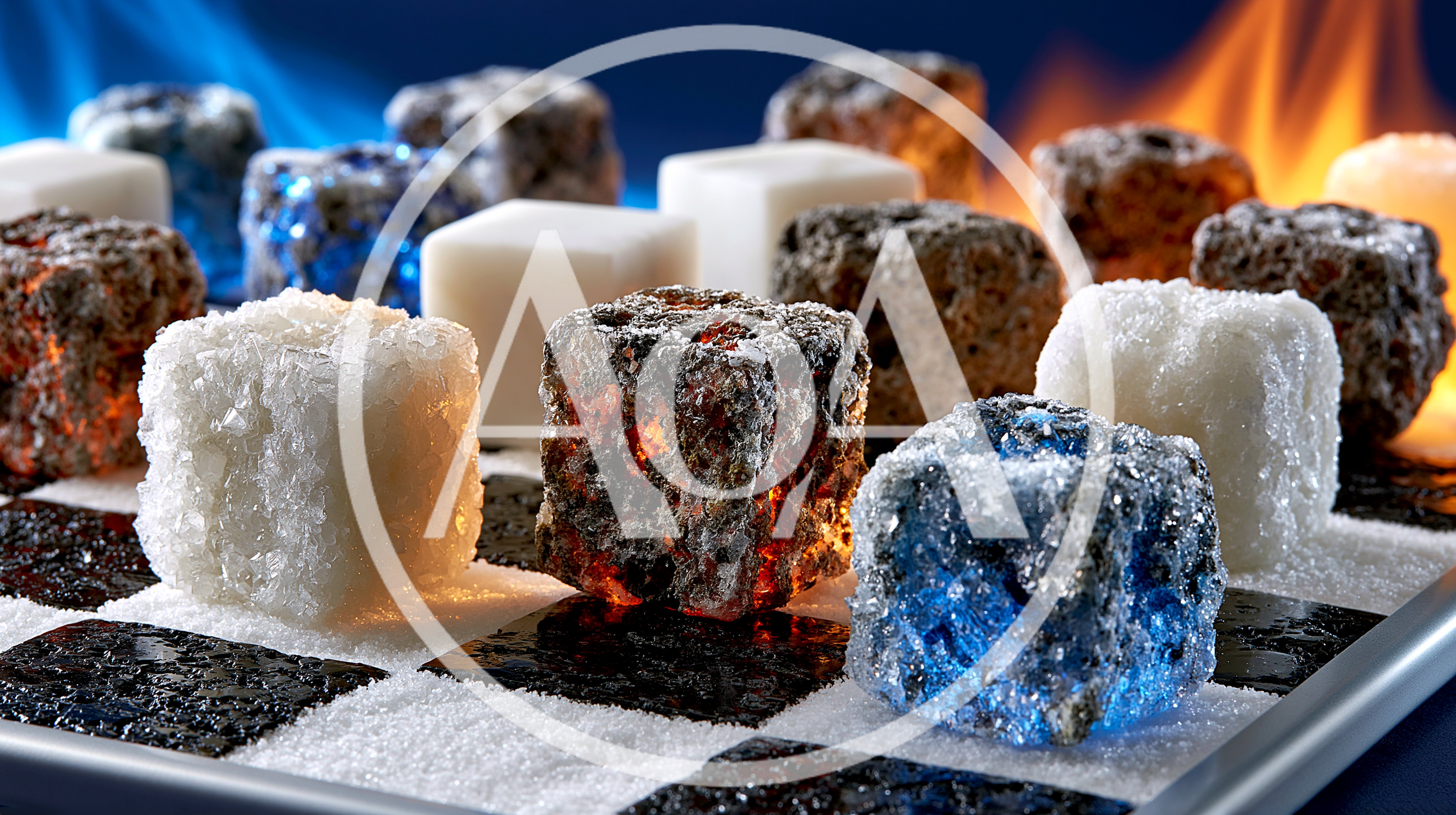 Conceptual Chessboard With Glowing Fire And Ice Cubes