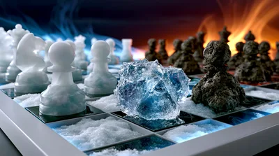 Conceptual Chessboard With Ice And Fire Elements