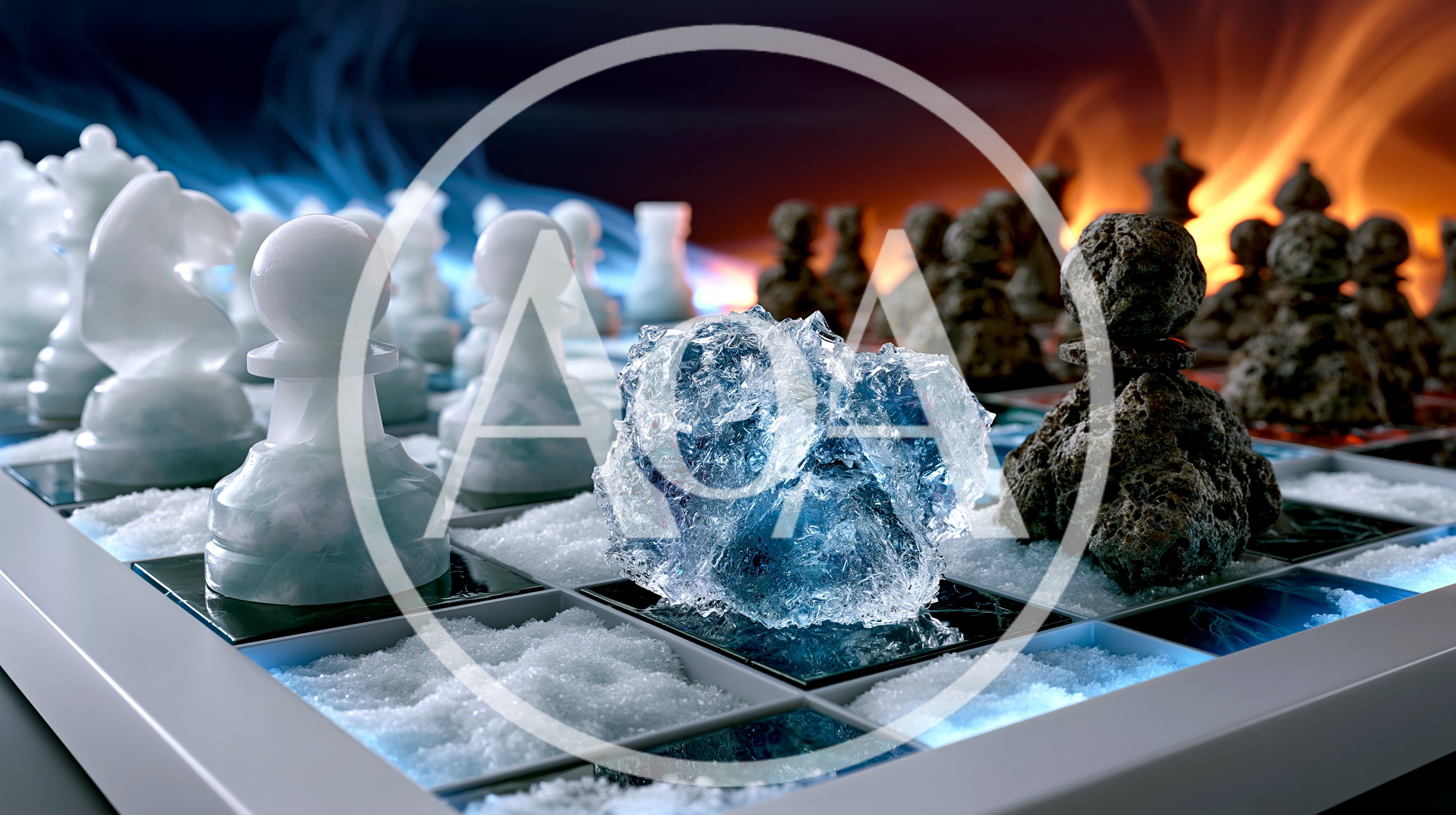 Conceptual Chessboard With Ice And Fire Elements