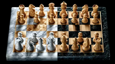 Split Marble Chessboard With Contrasting Pieces