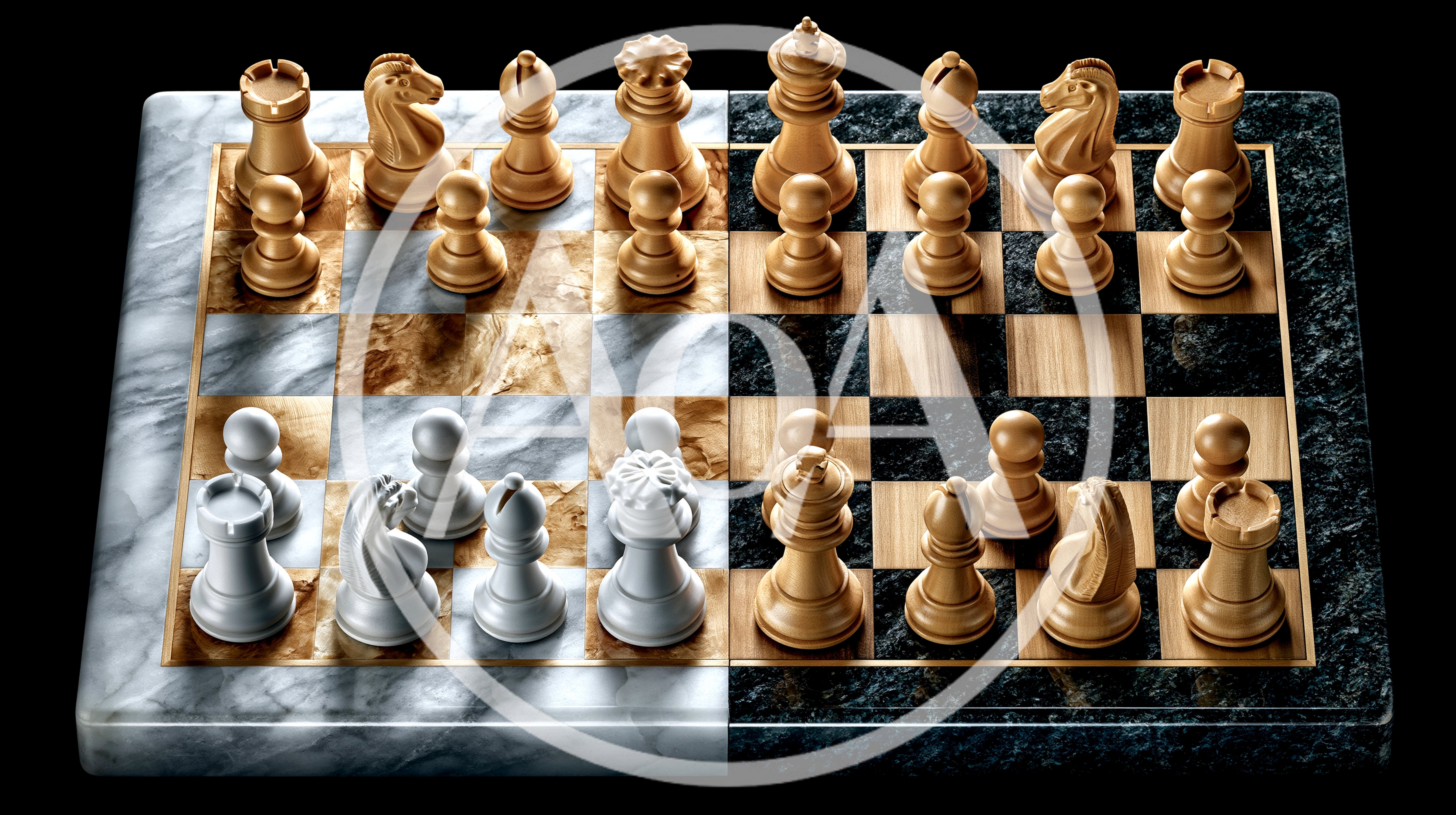 Split Marble Chessboard With Contrasting Pieces