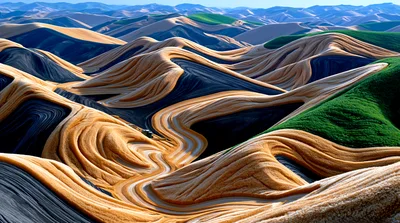 Abstract Rolling Hills Landscape With Golden Wheat Fields