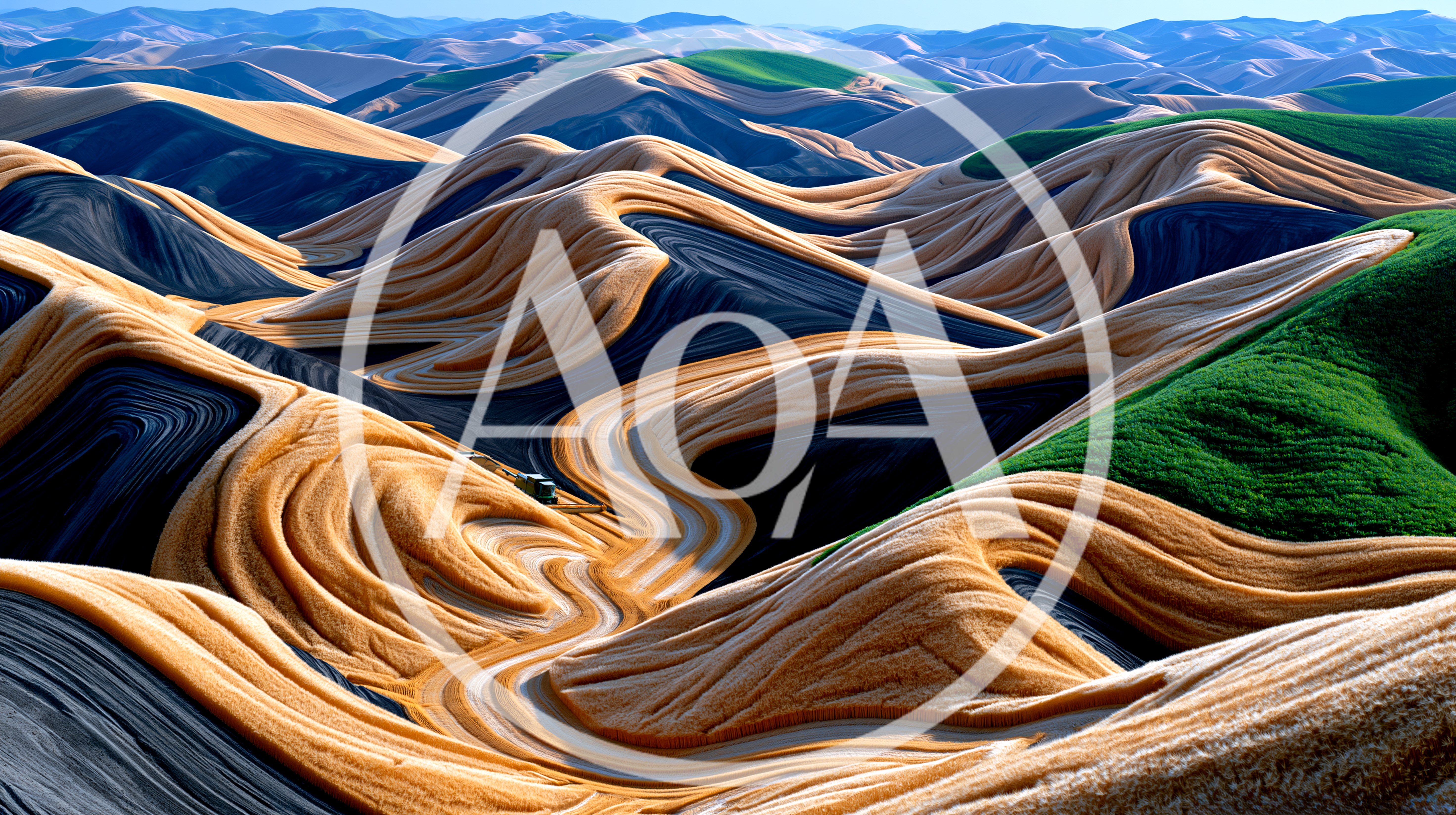 Abstract Rolling Hills Landscape With Golden Wheat Fields