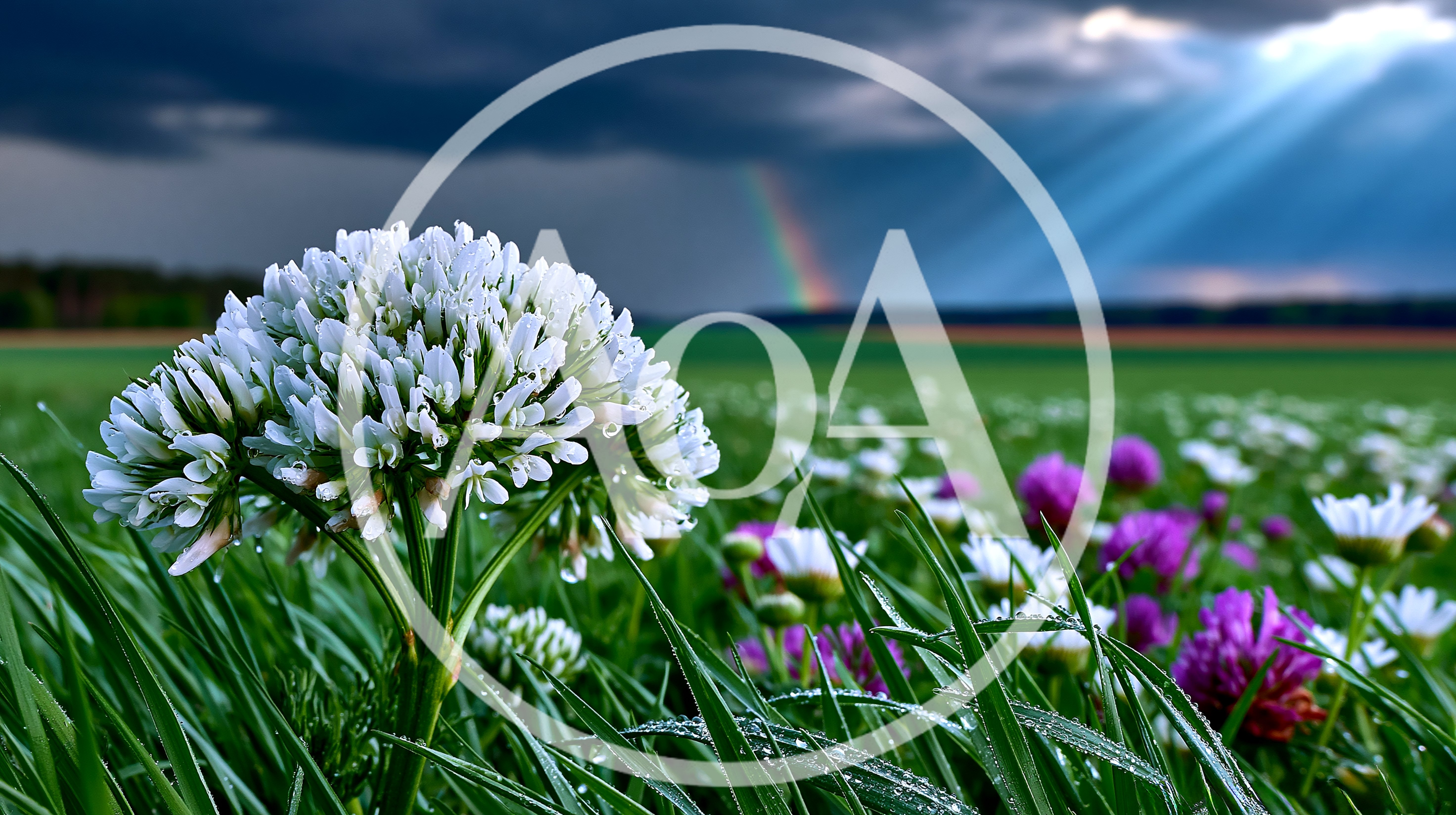 White Clover Flower In A Lush Green Meadow
