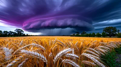Dramatic Supercell Storm Cloud Over Golden Wheat Field