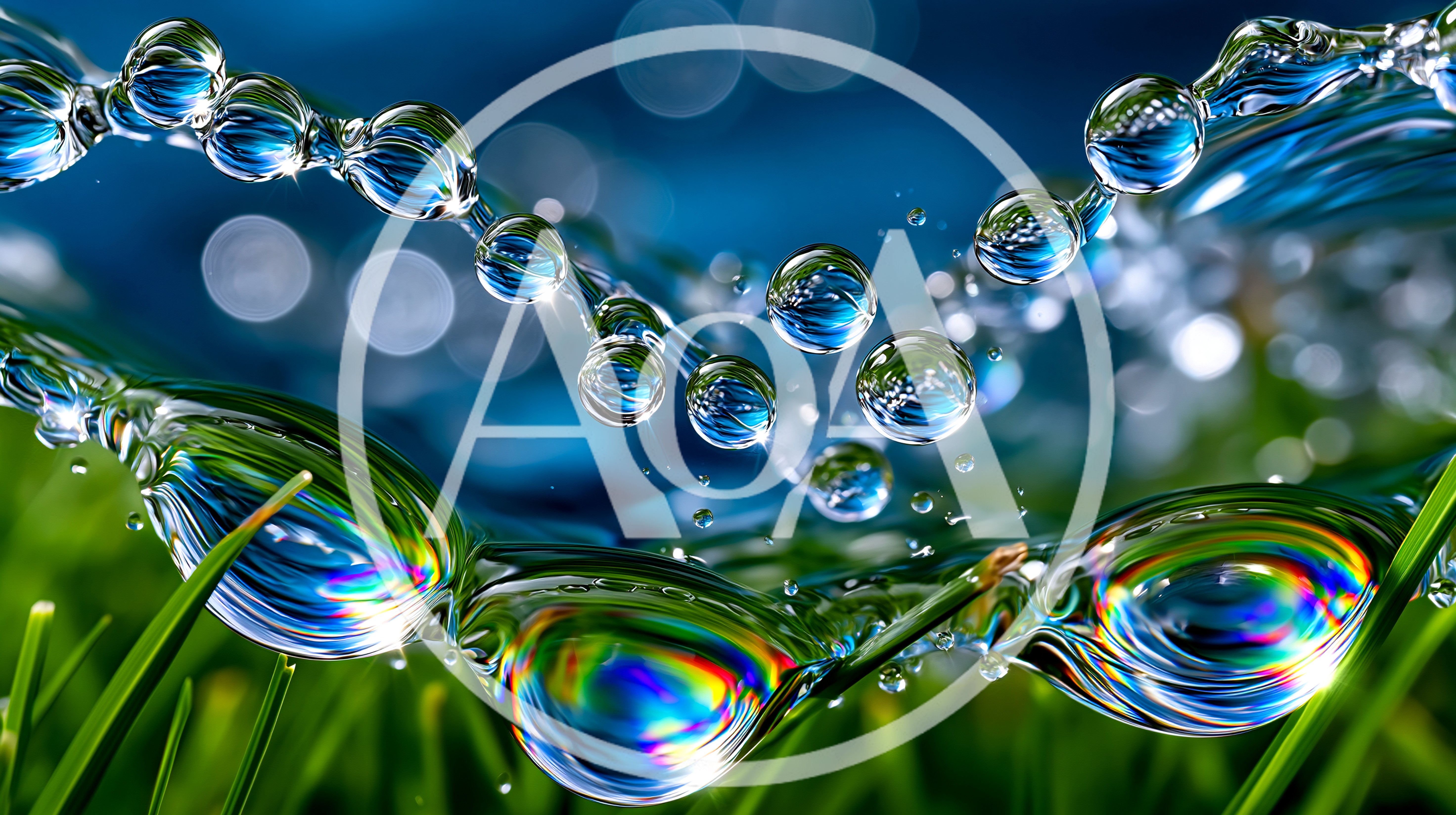 Macro Water Droplets Reflecting Light On Green Grass