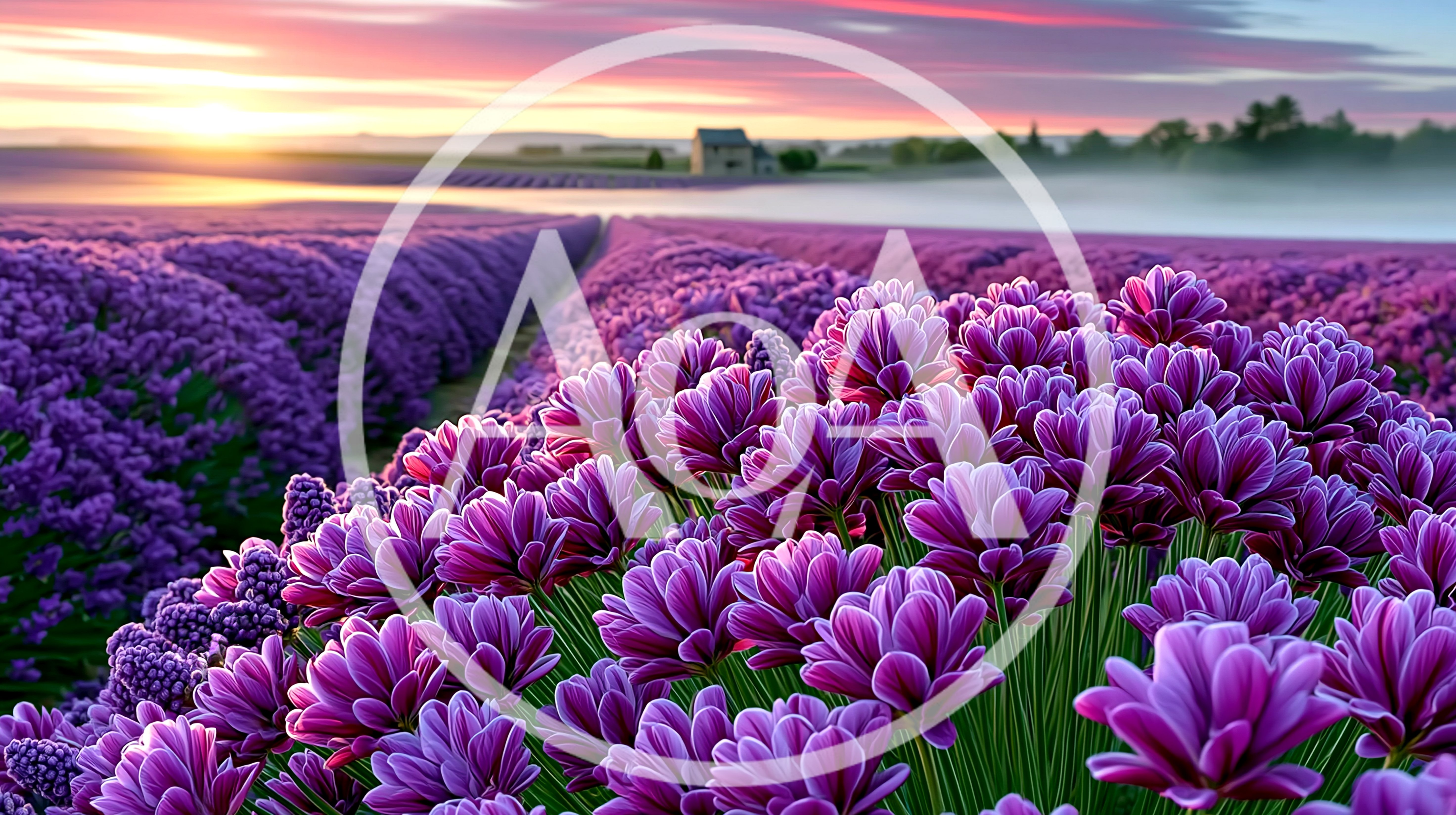 Vibrant Purple Flower Field At Sunset