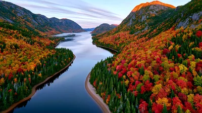 Aerial View Of A Winding River In Autumn