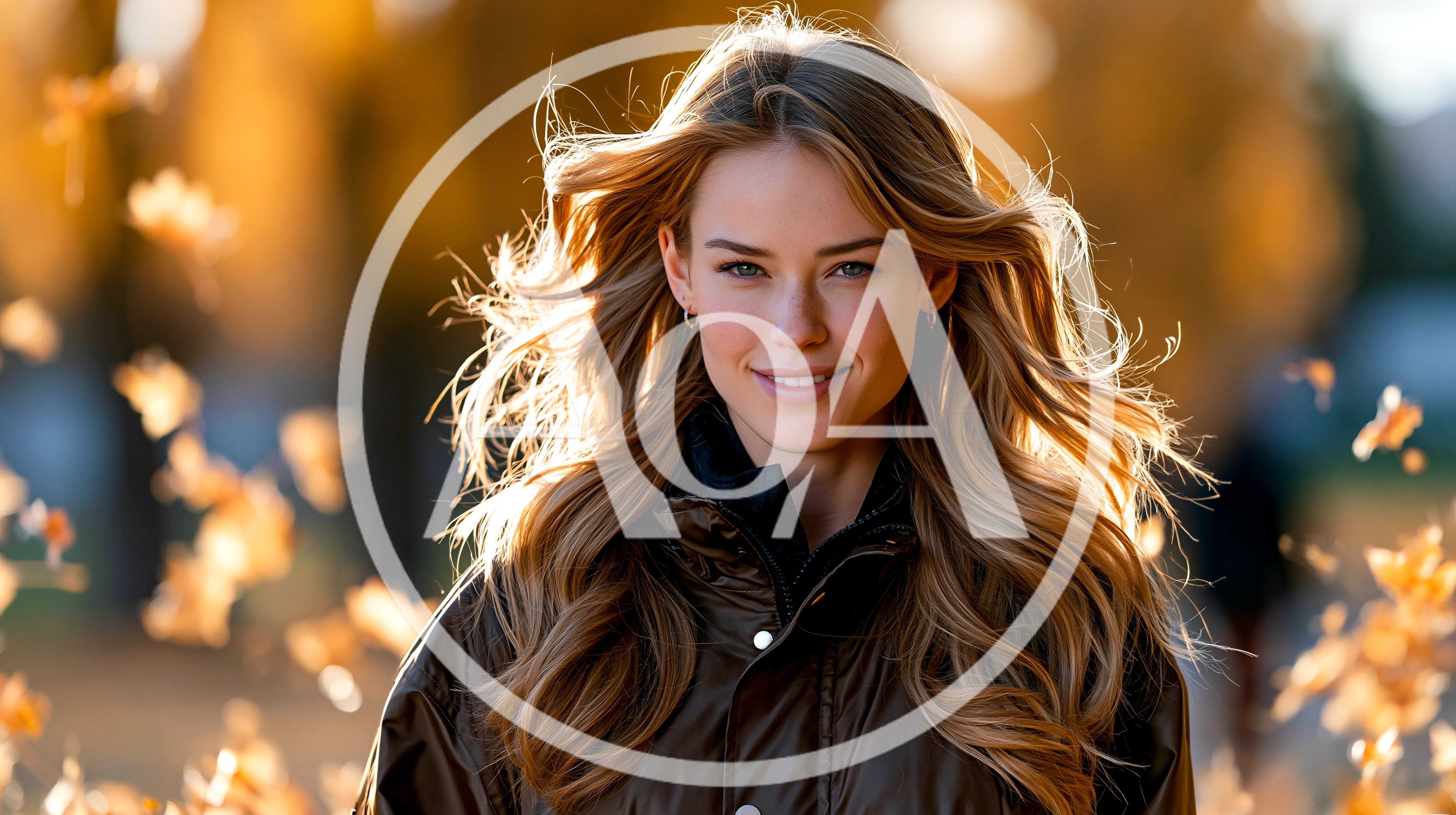 Young Woman With Flowing Hair In Autumn Park