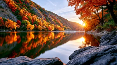 Autumn Sunset Over Potomac River At Harpers Ferry
