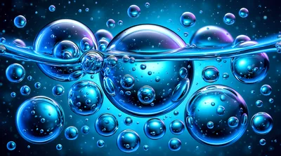 Abstract Blue Bubbles Floating In Water