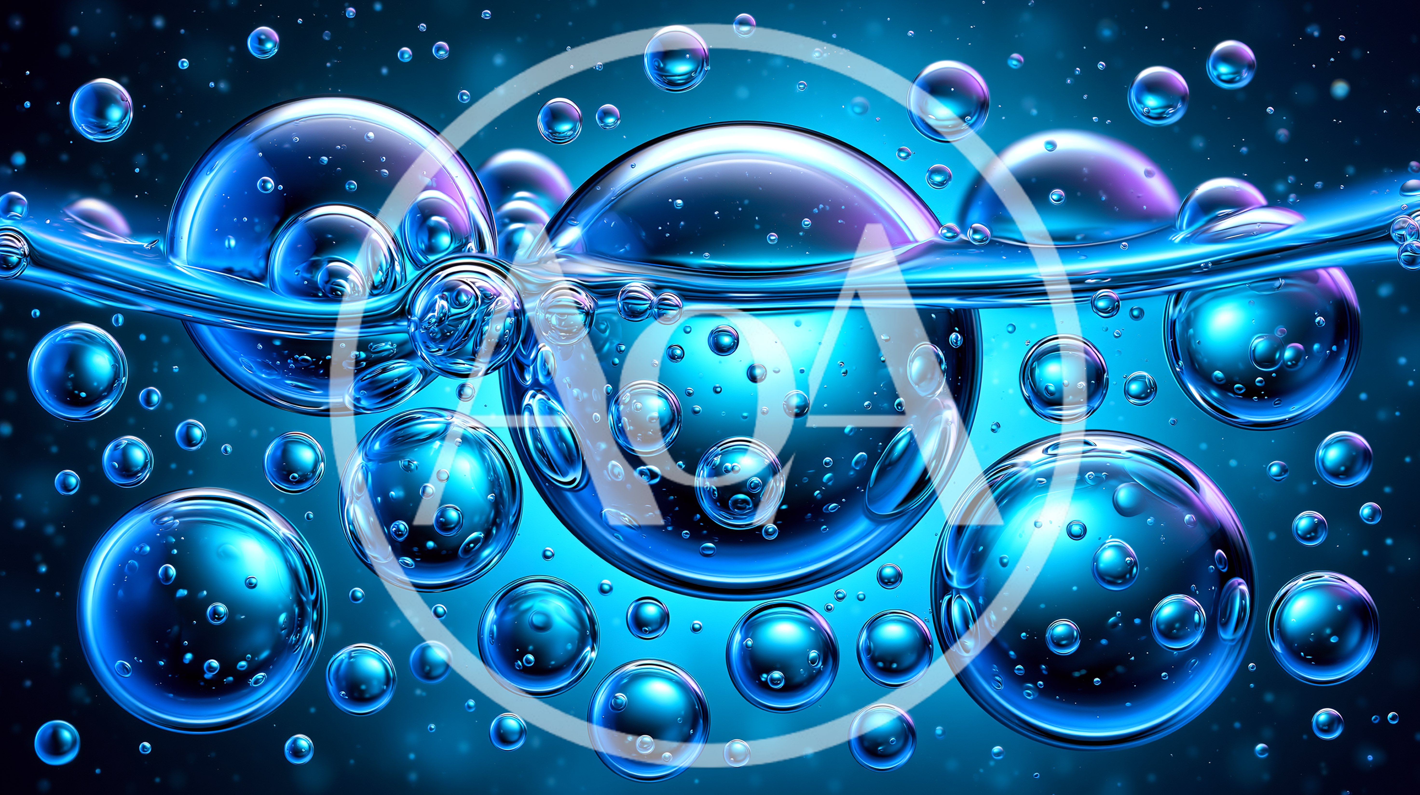 Abstract Blue Bubbles Floating In Water