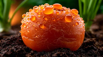Round Carrot Growing In Dark Fertile Soil