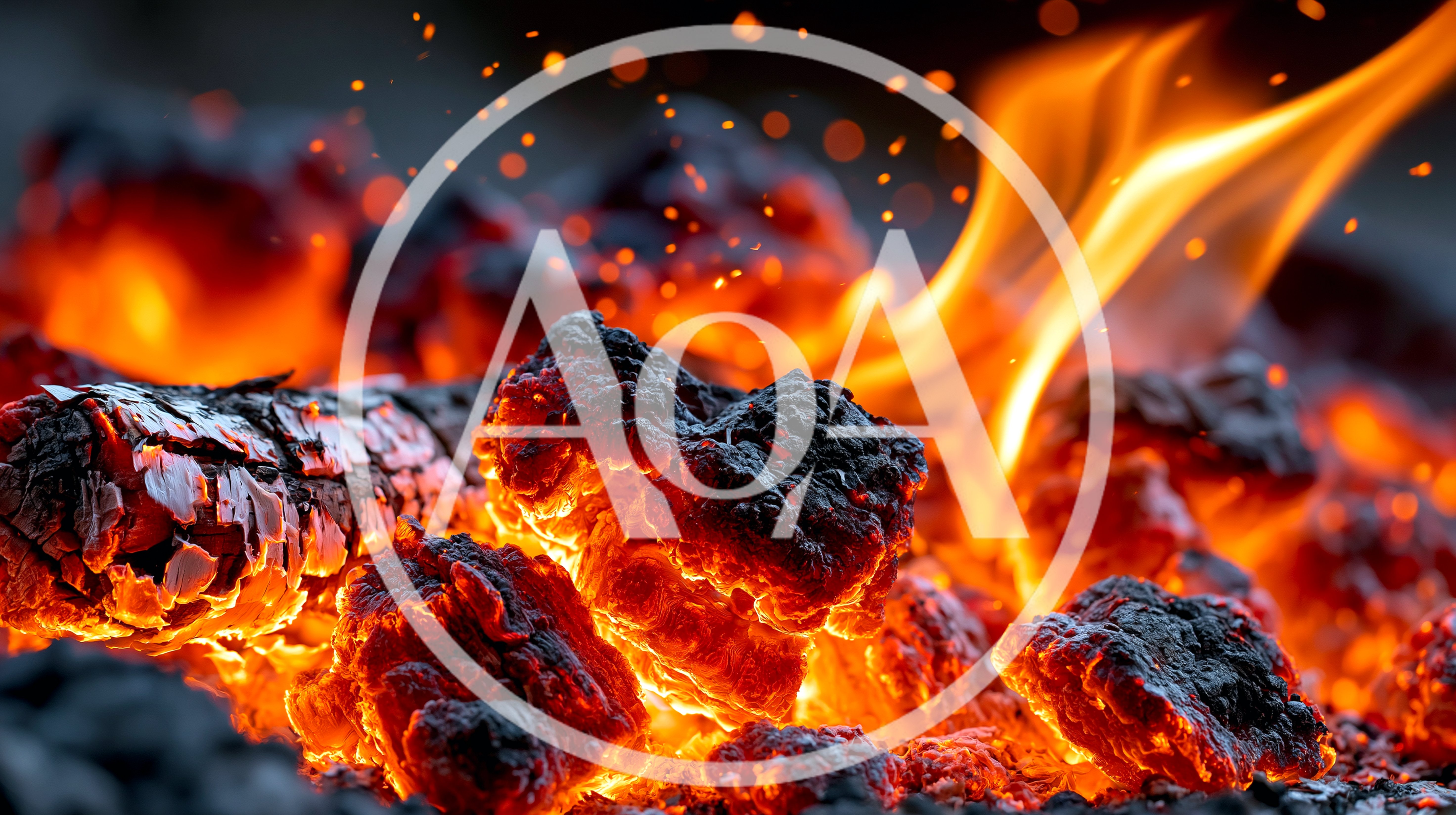 Glowing Hot Coals And Flames In A Fireplace