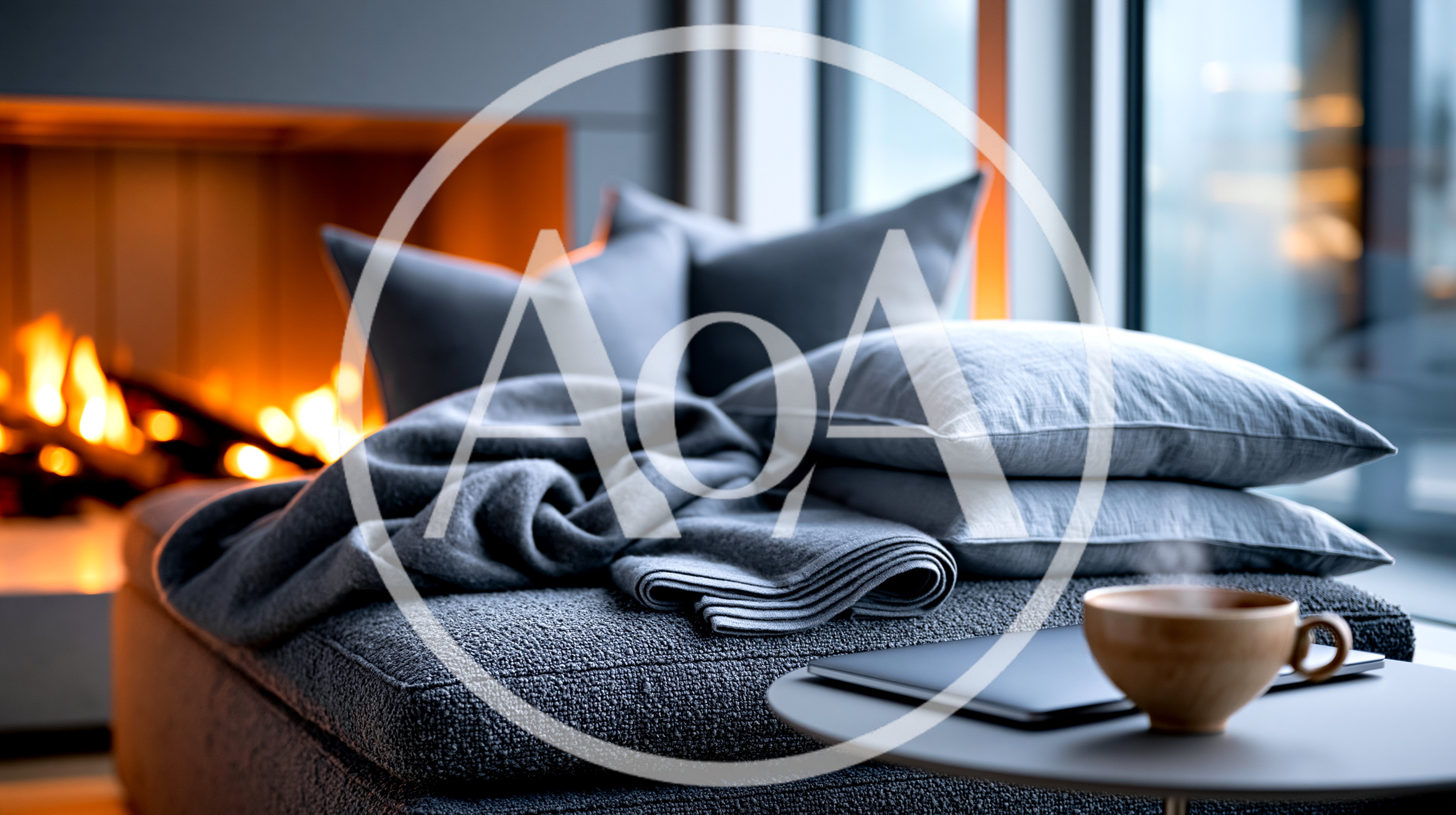 Cozy Living Room Scene With Fireplace And Coffee