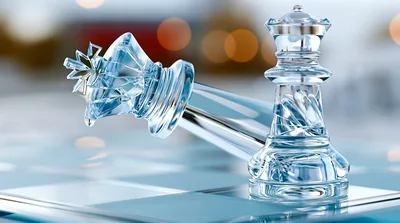 Crystal Chess Pieces On A Reflective Board