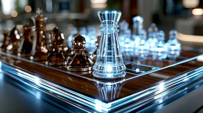 Futuristic Digital Chessboard With Glowing Transparent Pieces