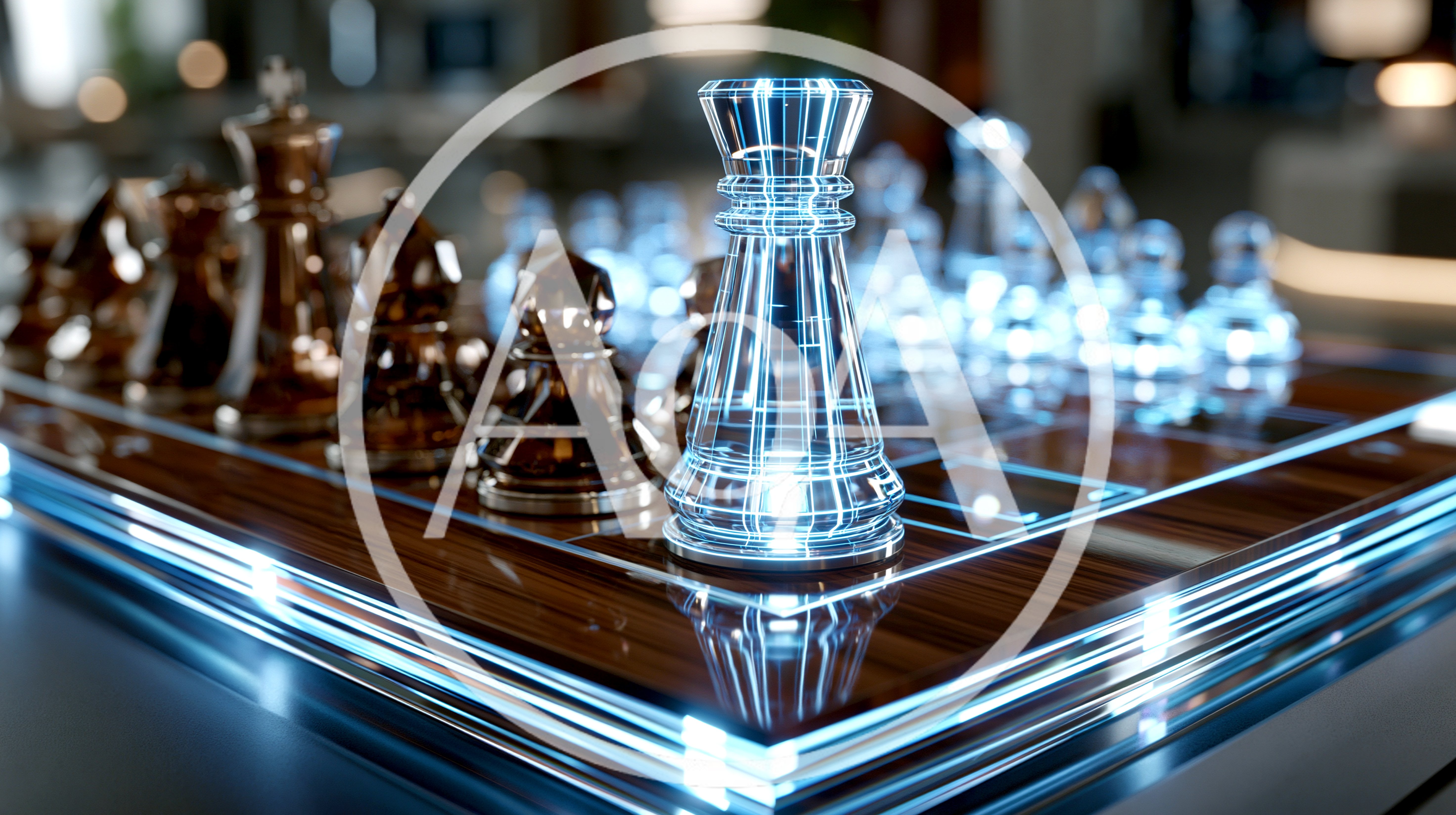 Futuristic Digital Chessboard With Glowing Transparent Pieces