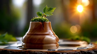Small Sprout Growing From A Wooden Chess Piece