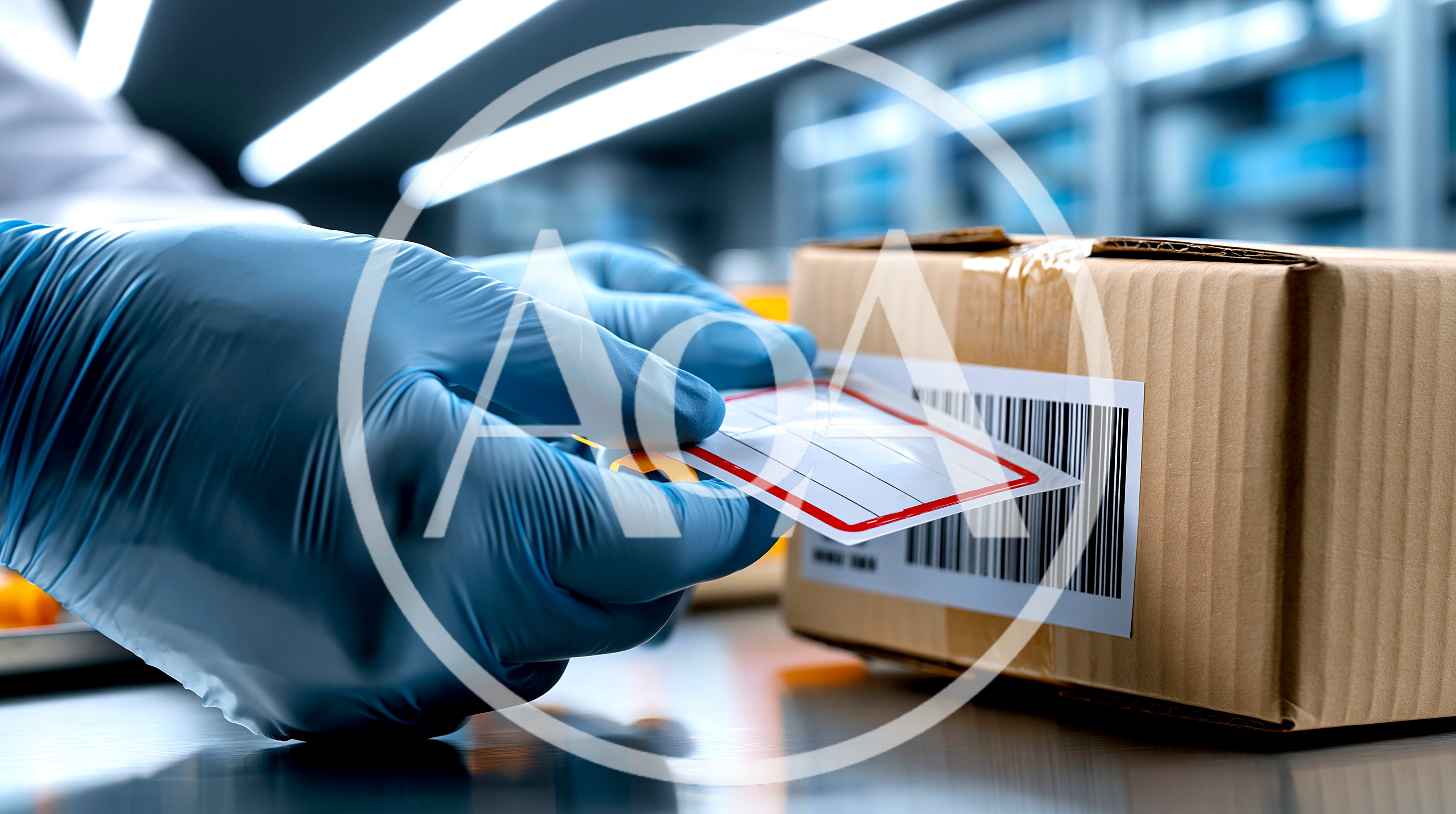 Warehouse Worker Applying Shipping Label To Cardboard Box