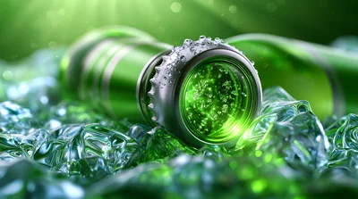 Green Beer Bottle Resting On Crushed Ice