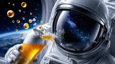 Astronaut Drinking Beer In Outer Space