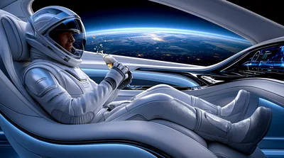 Astronaut Relaxing With A Drink In Futuristic Spacecraft