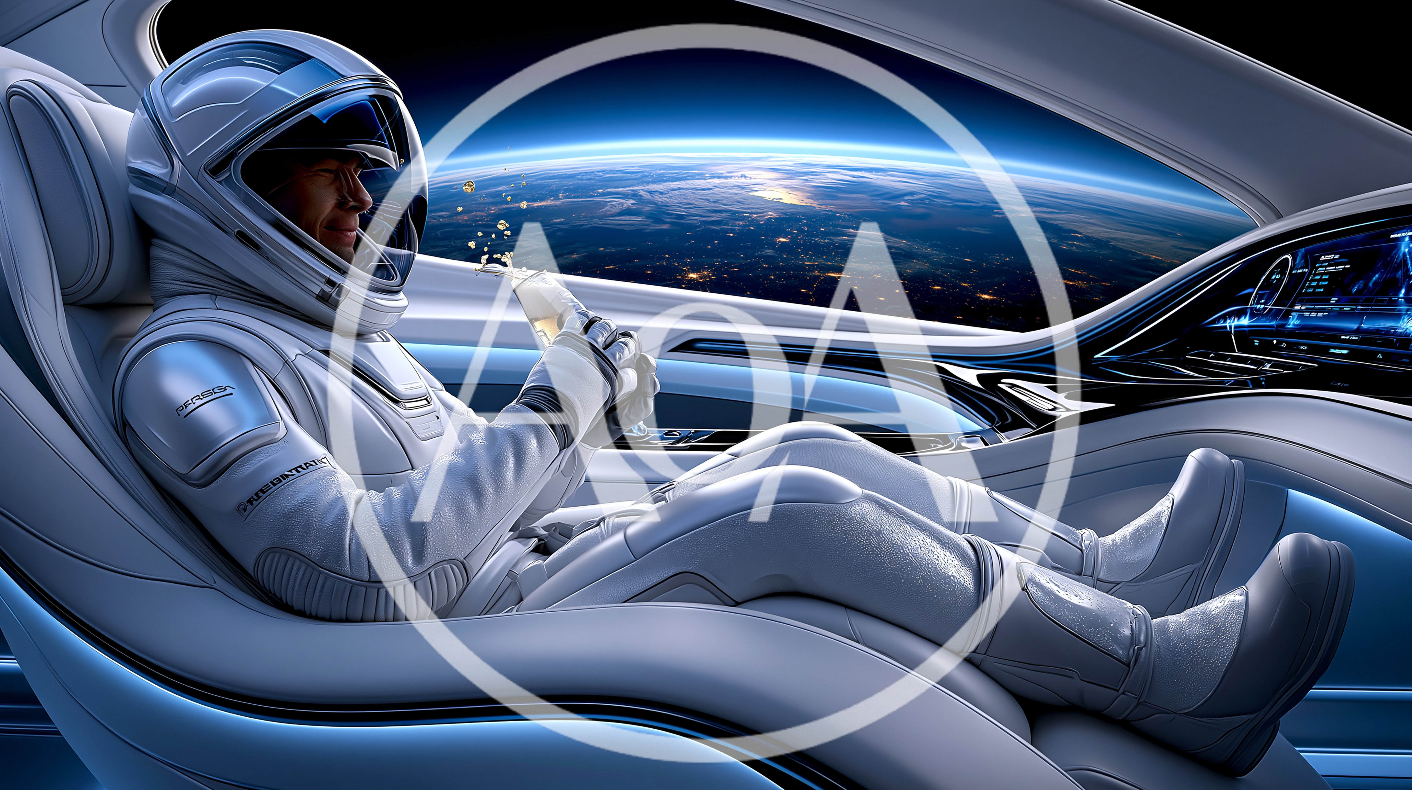 Astronaut Relaxing With A Drink In Futuristic Spacecraft