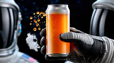 Astronaut Holding A Can Of Orange Beverage In Space