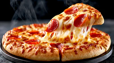 Hot Pepperoni Pizza Slice With Melting Cheese
