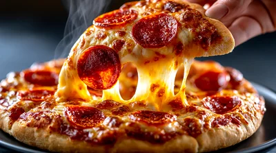 Hand Lifting A Slice Of Hot Pepperoni Pizza