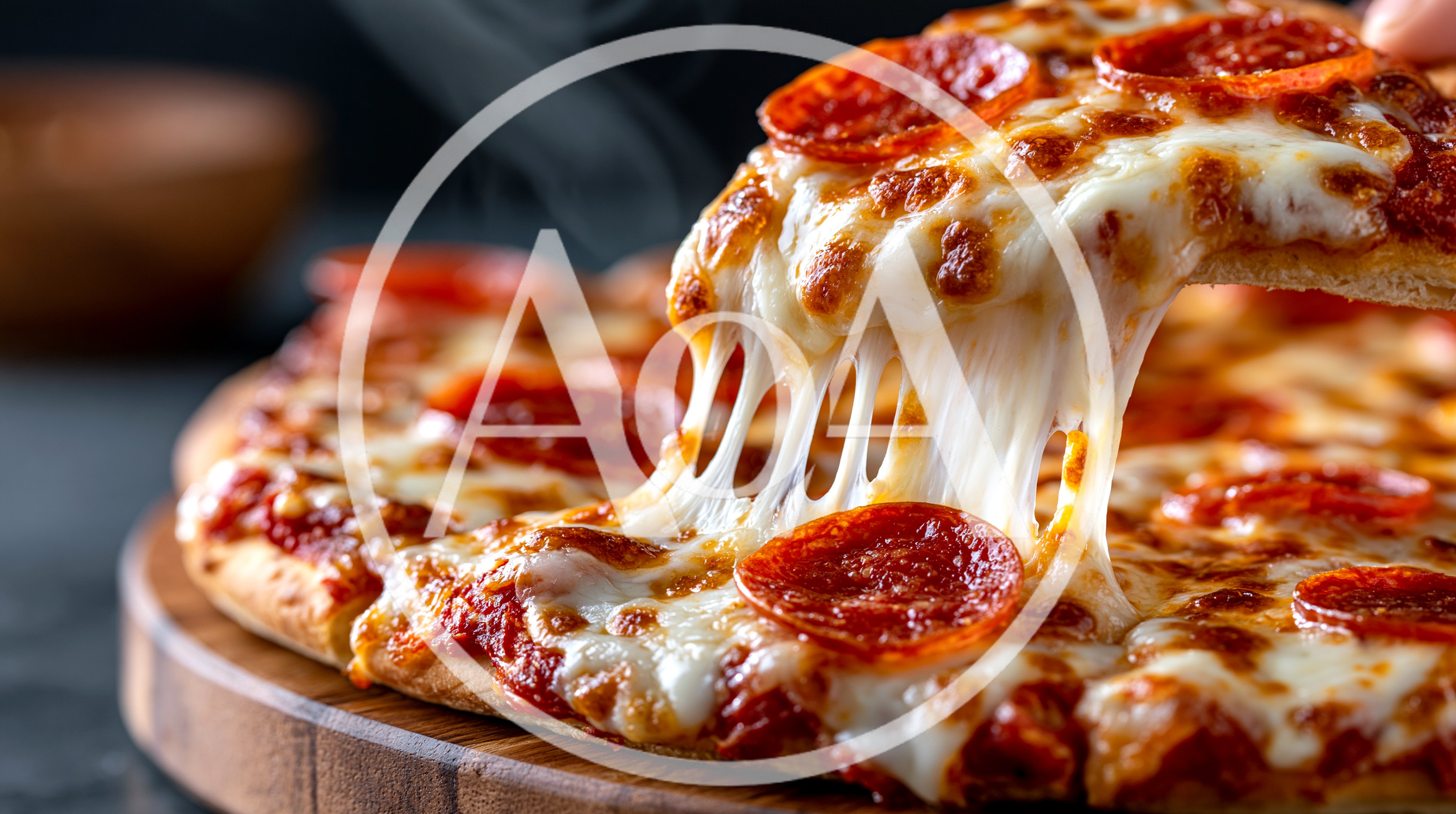 Pepperoni Pizza Slice Being Lifted With Melting Cheese