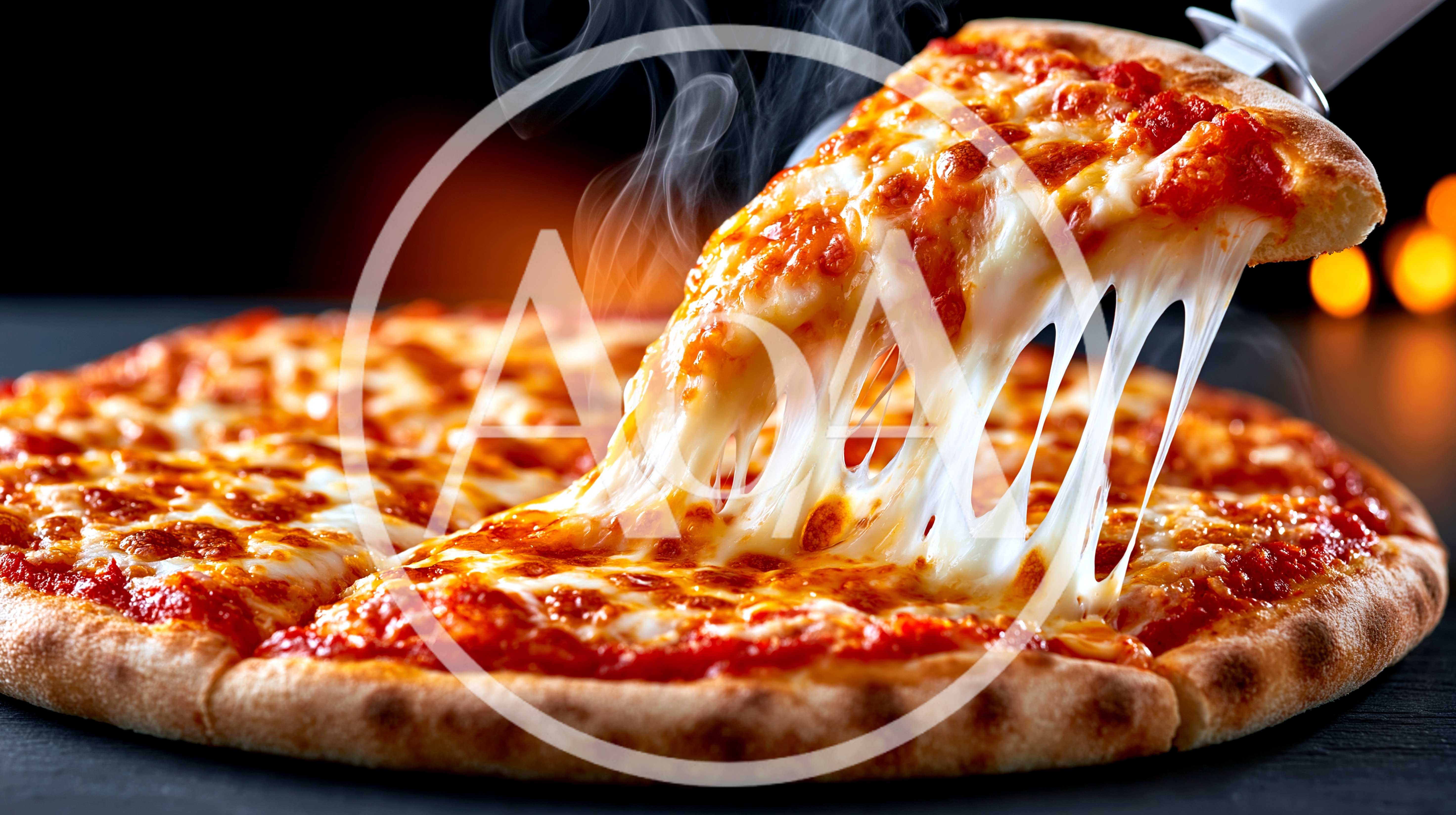 Hot Cheesy Pizza Slice Being Lifted