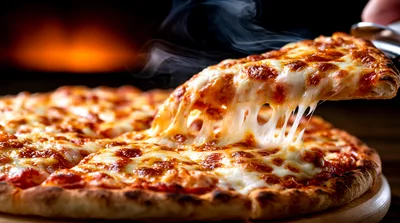 Hot Pepperoni Pizza Slice Being Lifted