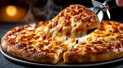 Hot Cheesy Pizza Slice Being Lifted With Cutter