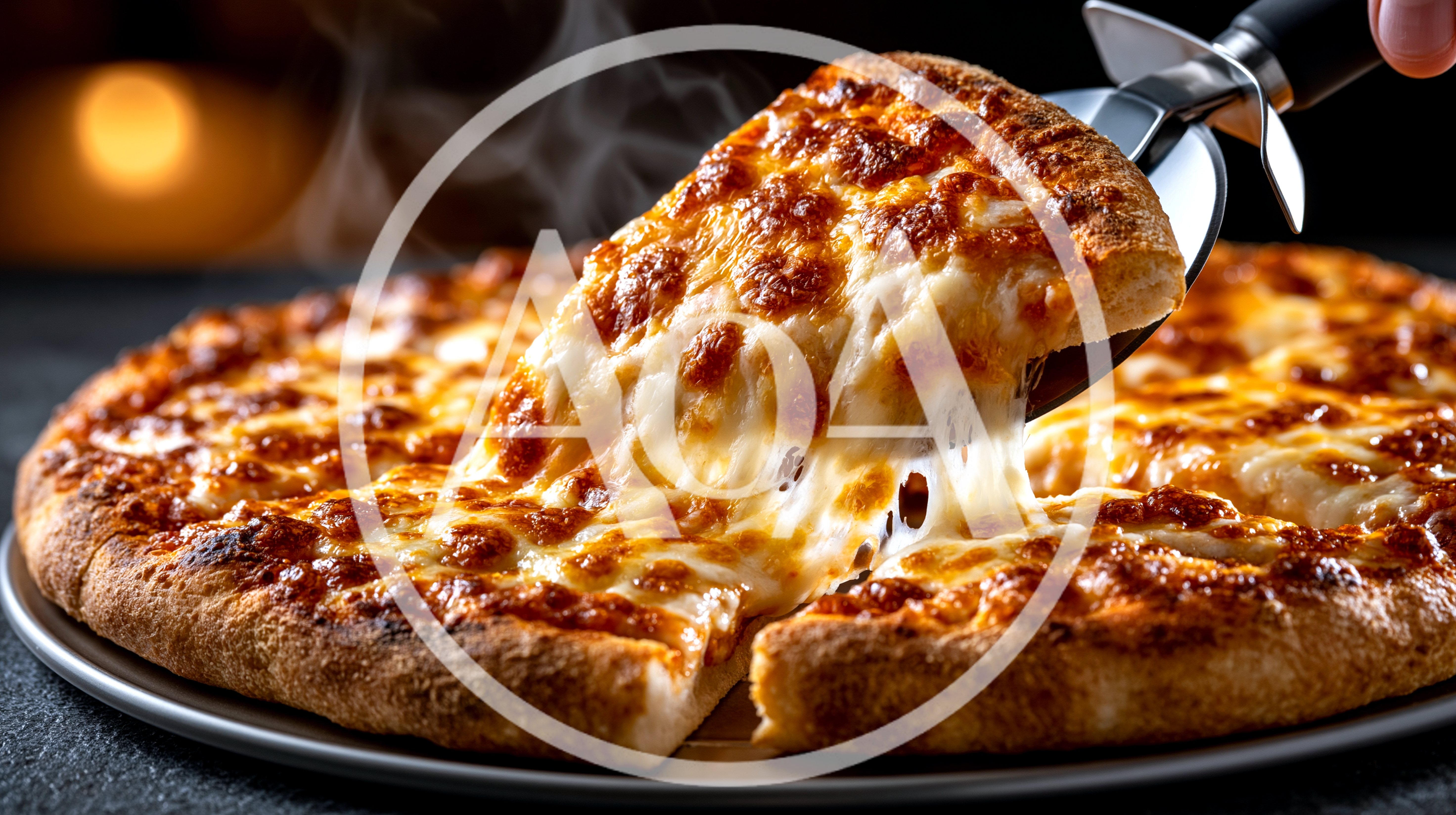 Hot Cheesy Pizza Slice Being Lifted With Cutter