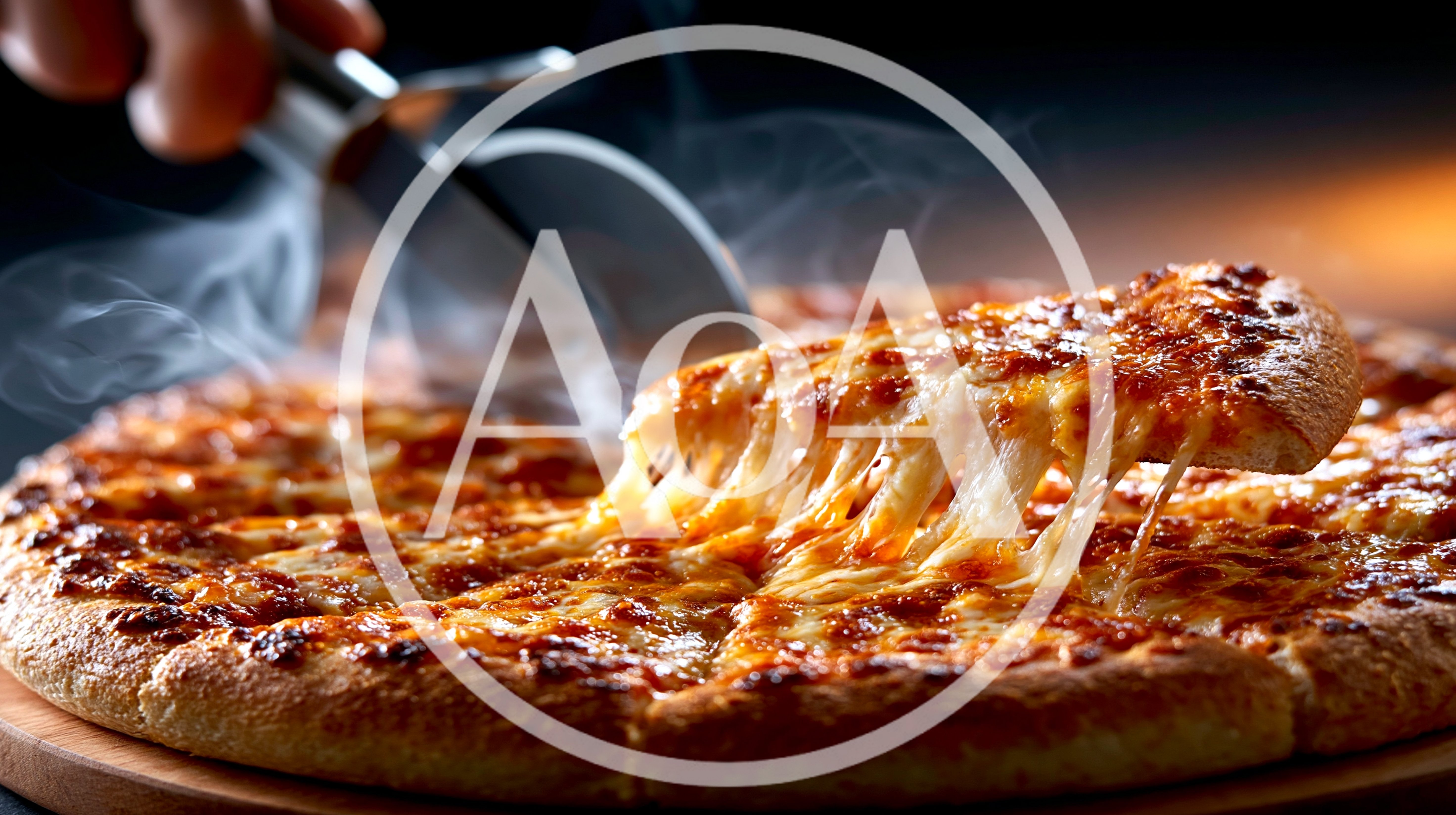 Hot Cheesy Pizza Slice Being Lifted With Cutter