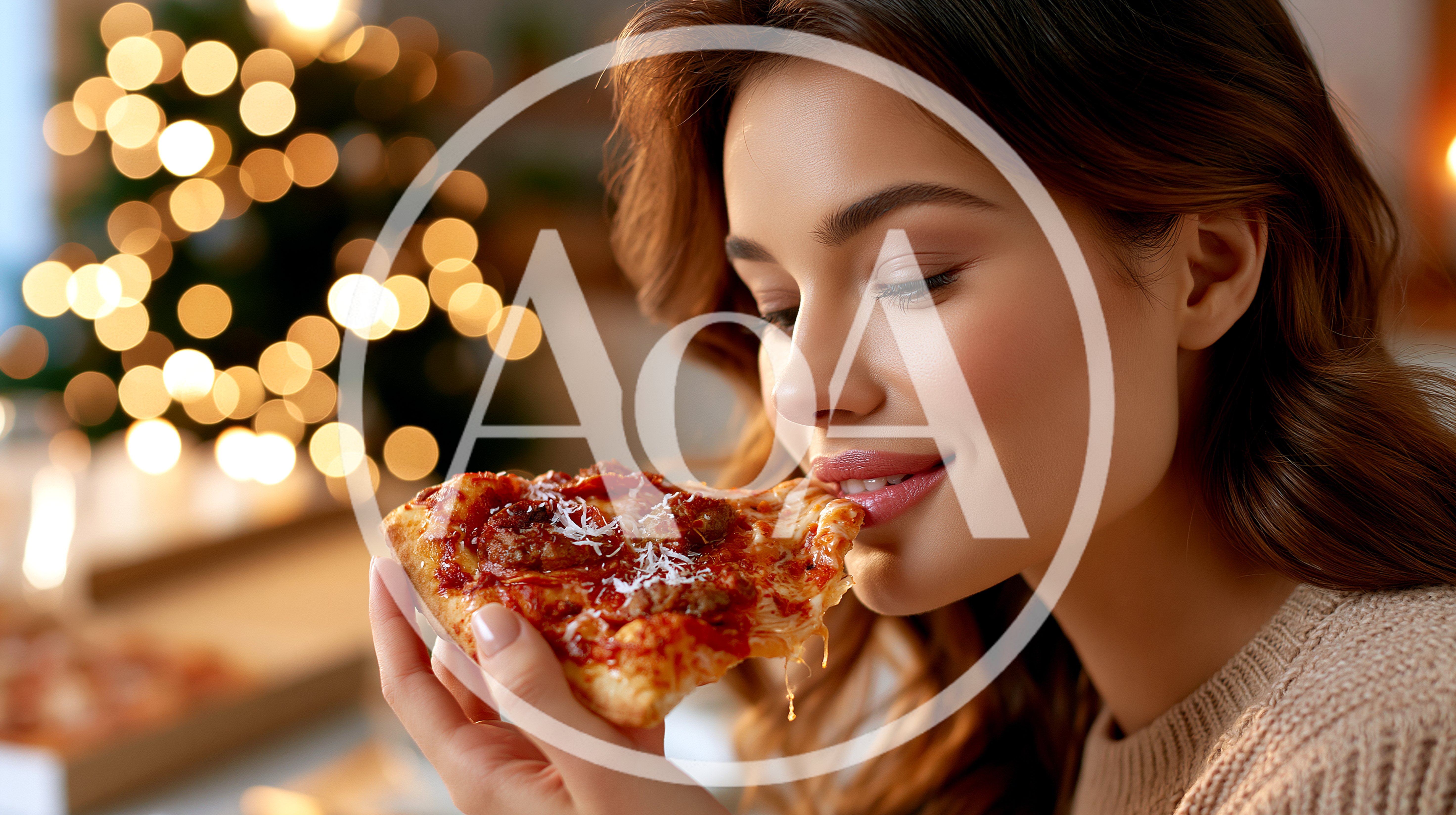 Young Woman Eating A Slice Of Pizza