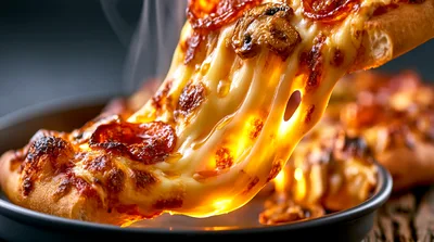 Hot Pepperoni Pizza Slice With Melting Cheese Pull
