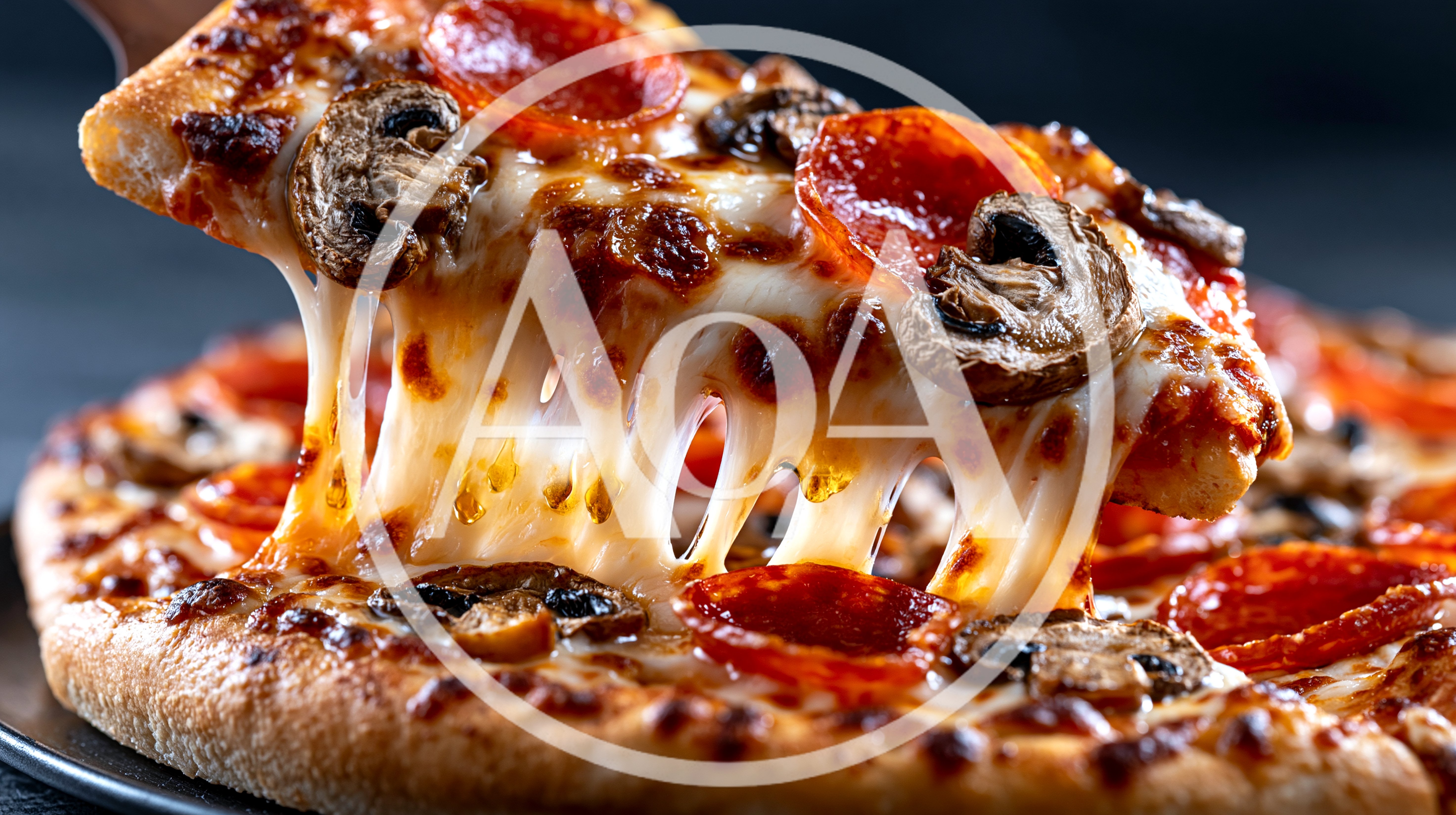 Slice Of Pepperoni And Mushroom Pizza With Melting Cheese
