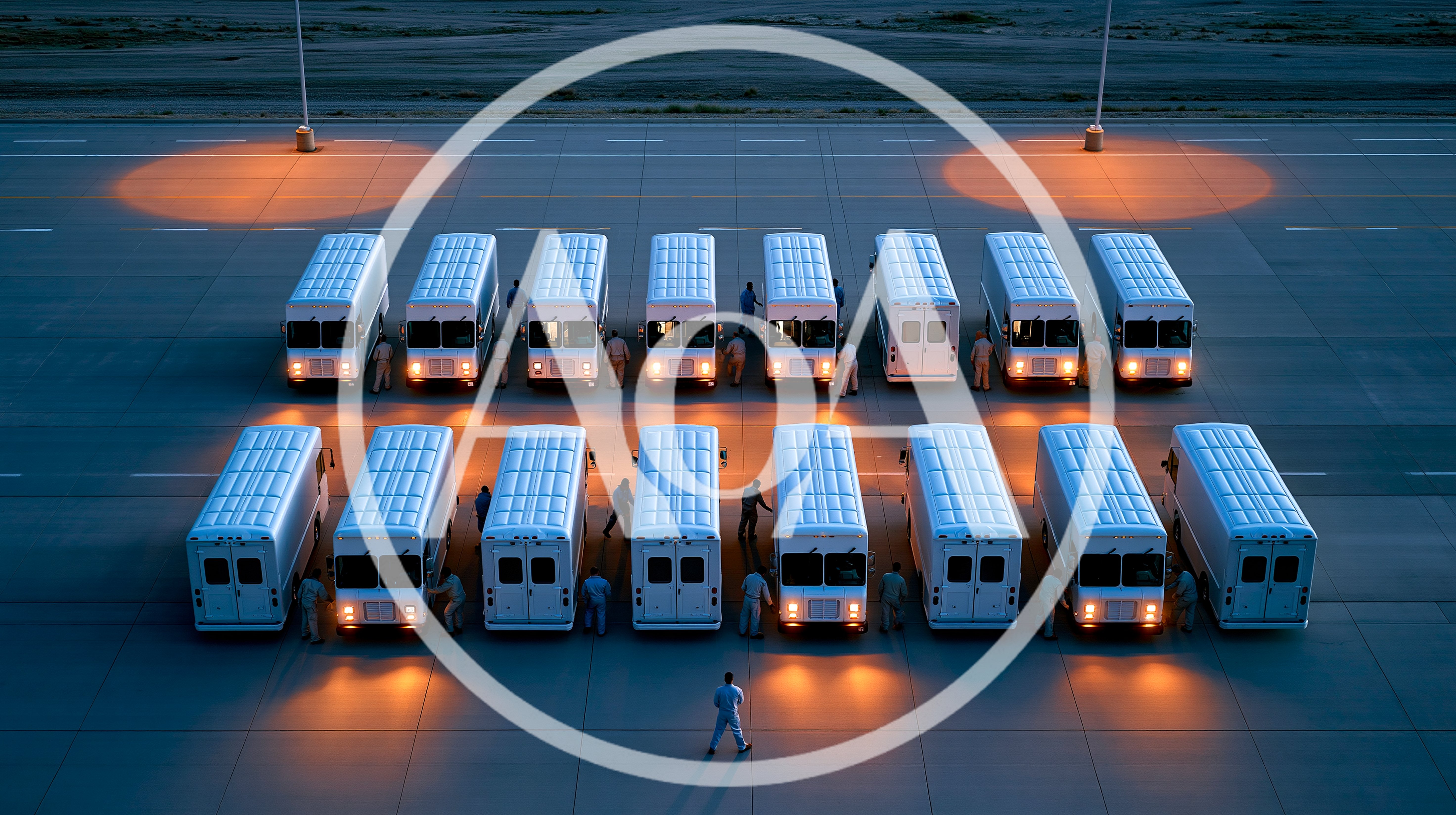 Aerial View Of Delivery Trucks Parked In Rows